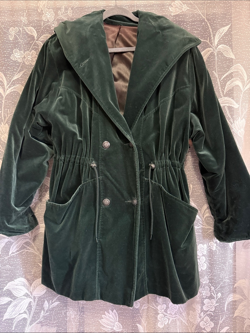 Vintage Velvet Dark Green Winter Coat